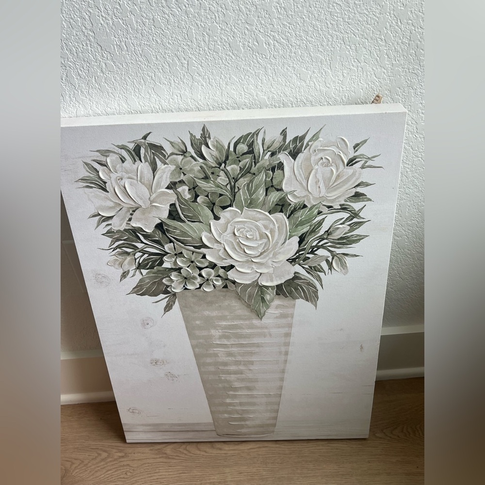 Floral Canvas Art with White Roses